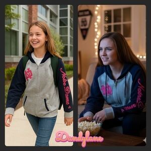 Adidas Kids Gray and Navy  Embroidered Pink Notre Dame Hoodie Size Large